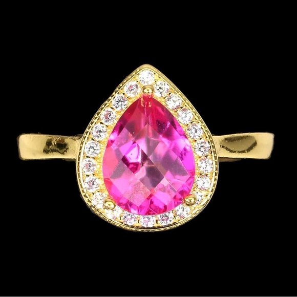 Pear Shaped Ring, Pink Stone Ring, Pink Topaz Promise Ring, Engagement Ring - Picture 1 of 6